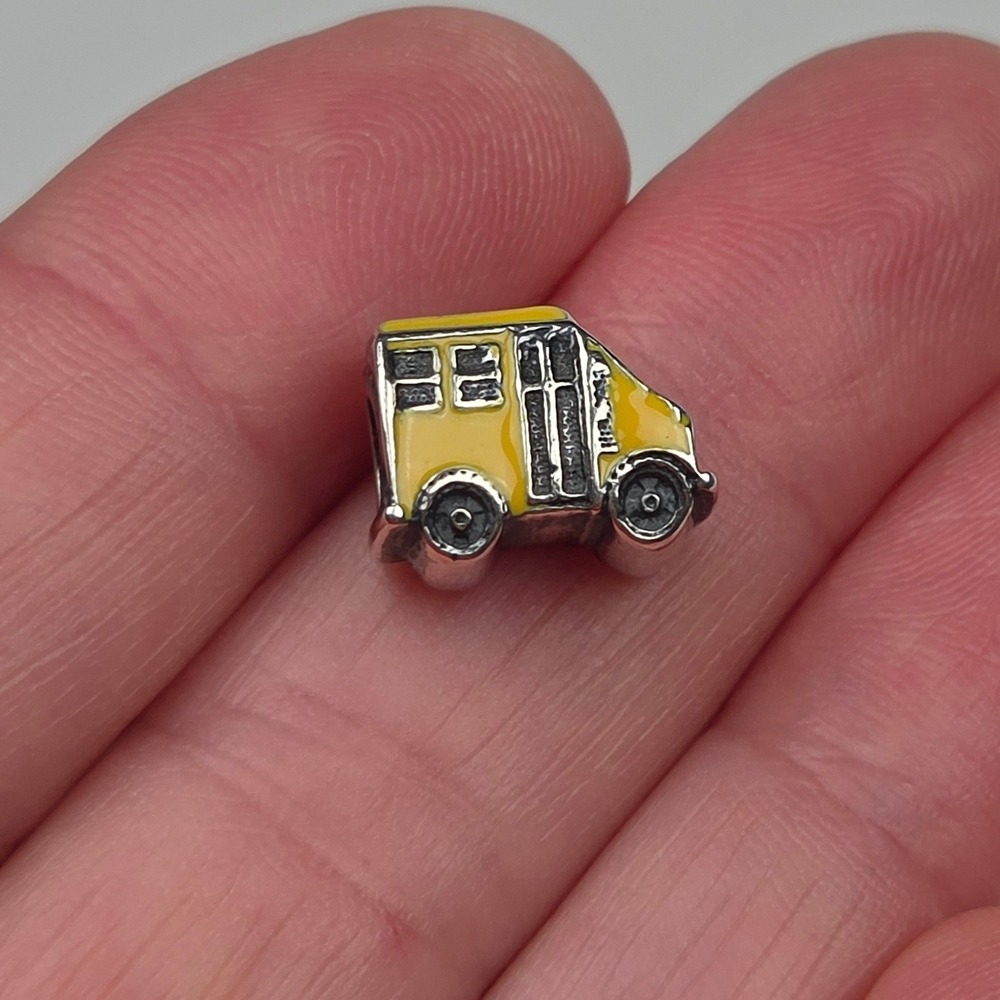 Yellow School Bus Charm Enamel Sterling Silver 925 Back to School Teacher Gift